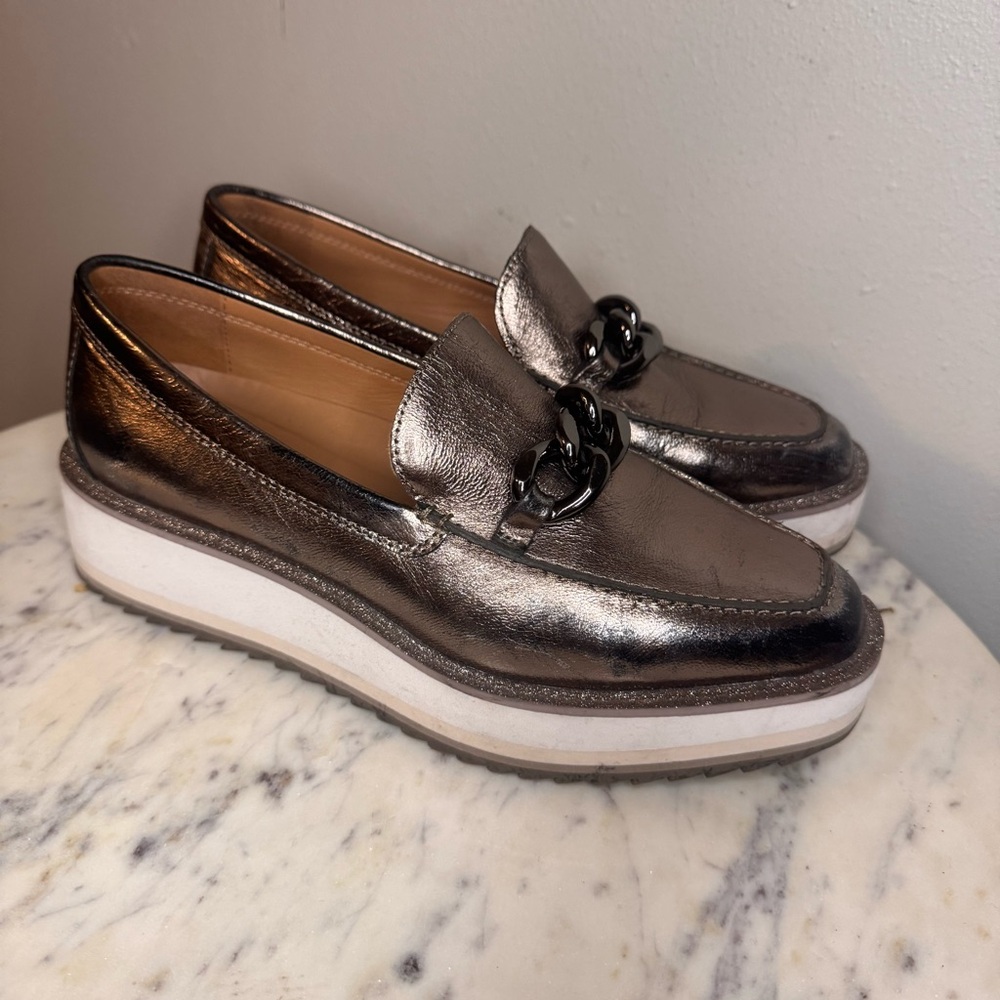 Johnston & Murphy Metallic Pewter Platform Loafers